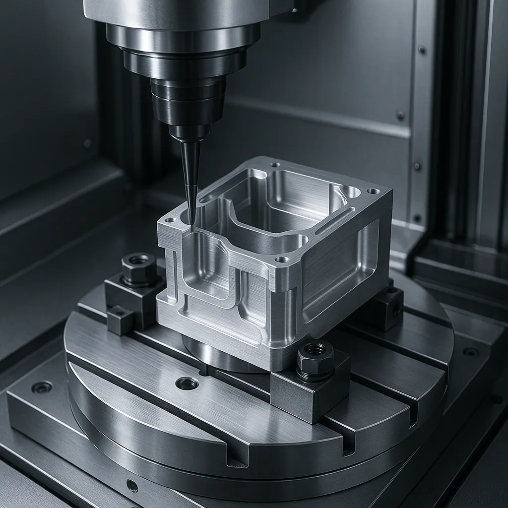 Precision machined metal component used as a visual cue for engineered fabrication quality